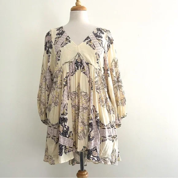 Free People Girl Talk Babydoll Tunic Ivory Boho Flowy Top Size S - Picture 8 of 15